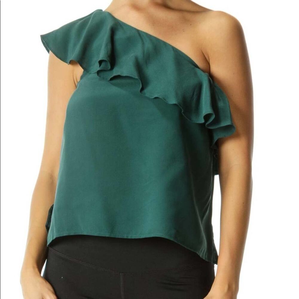Maeve Evergreen One Shoulder Ruffle Silk Top Size 4 NEW